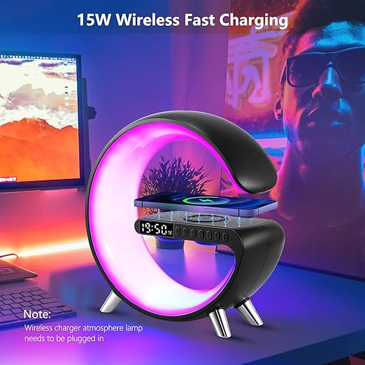 RGB Atmosphere Wireless Lamp With Wireless Charger, Bluetooth Speaker & Alarm  3 IN 1
